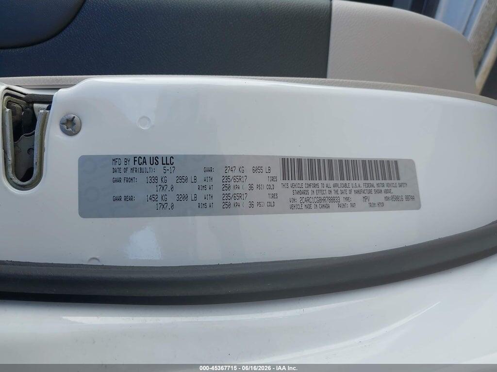 2C4RC1CG8HR788833 2017 CHRYSLER PACIFICA photo no. 9