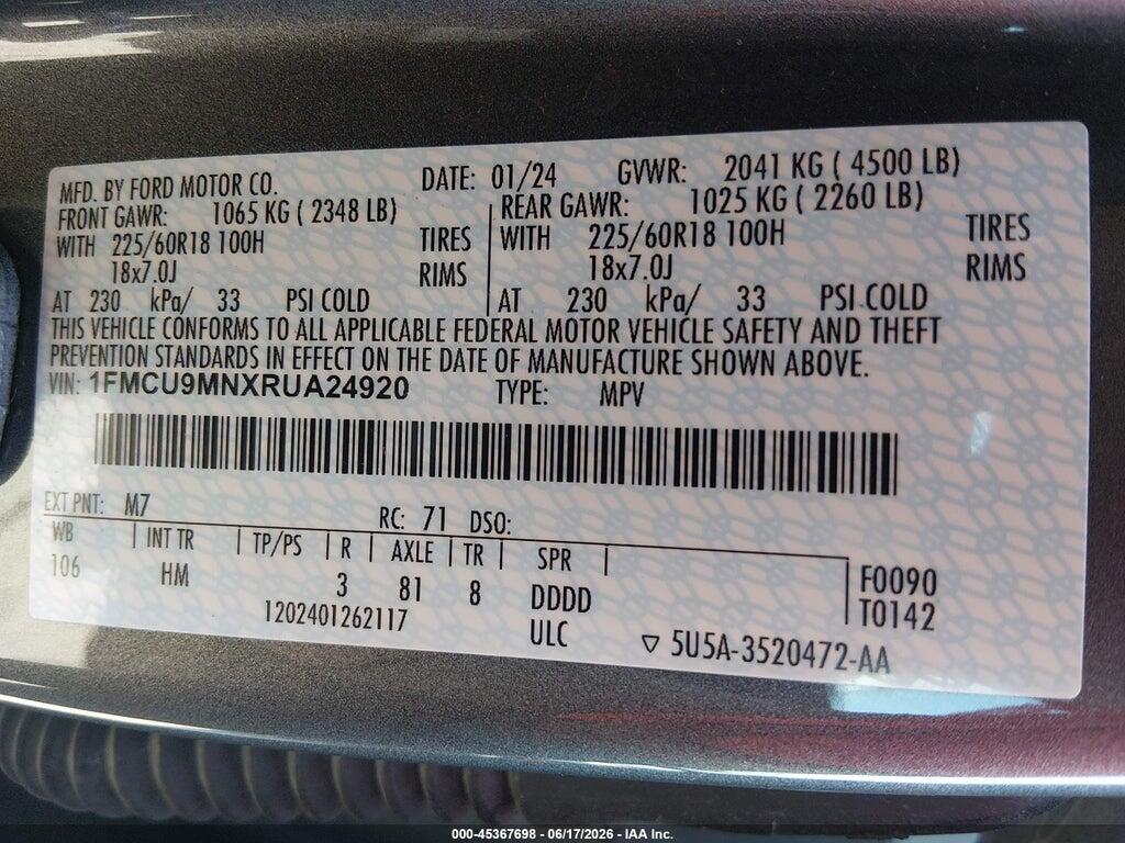 1FMCU9MNXRUA24920 2024 FORD ESCAPE photo no. 9