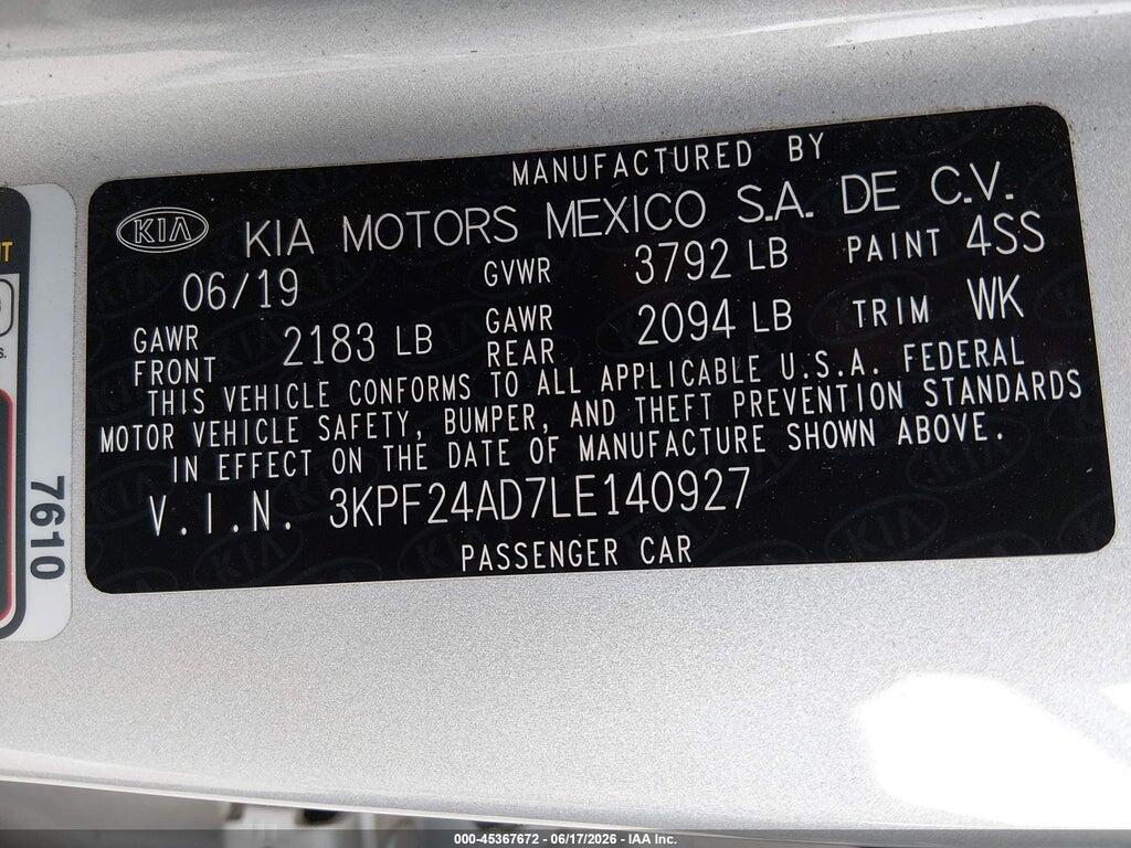3KPF24AD7LE140927 2020 KIA FORTE photo no. 9
