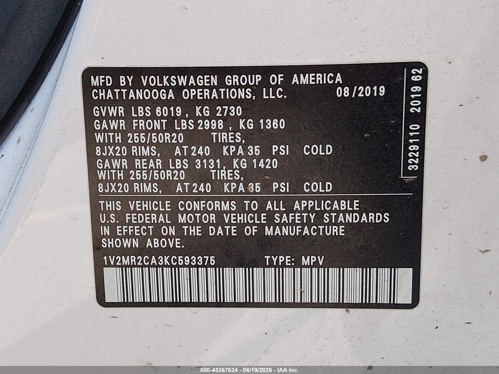 1V2MR2CA3KC593375 2019 VOLKSWAGEN ATLAS photo no. 9