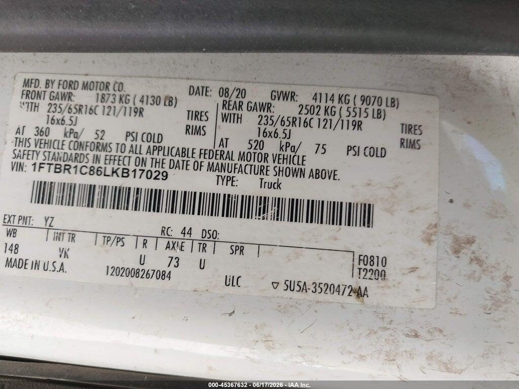 1FTBR1C86LKB17029 2020 FORD TRANSIT-250 photo no. 9