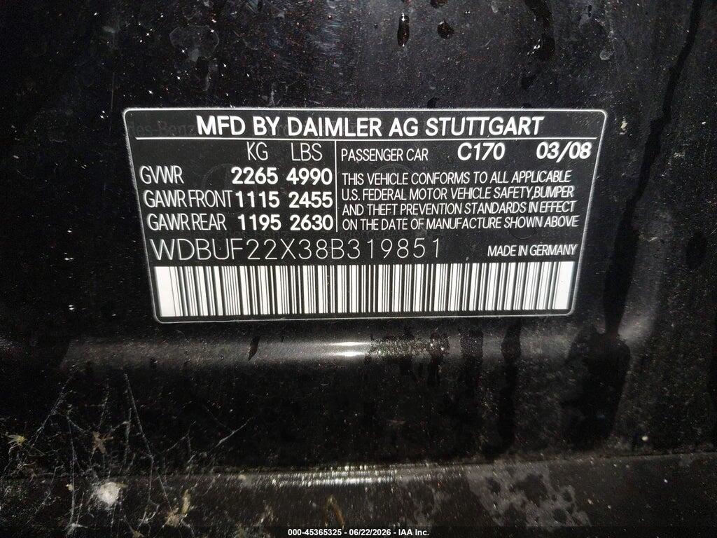 WDBUF22X38B319851 2008 MERCEDES-BENZ E 320 BLUETEC photo no. 9