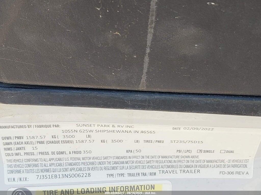 7J3S1EB13NS006228 2022 SUNRAY MOTORHOME photo no. 9