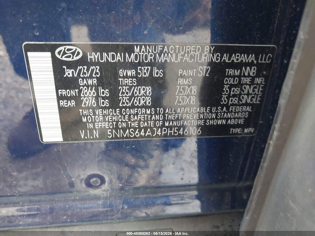 5NMS64AJ4PH546106 2023 HYUNDAI SANTA FE photo no. 9