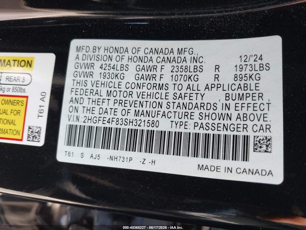 2HGFE4F83SH321580 2025 HONDA CIVIC HYBRID photo no. 9