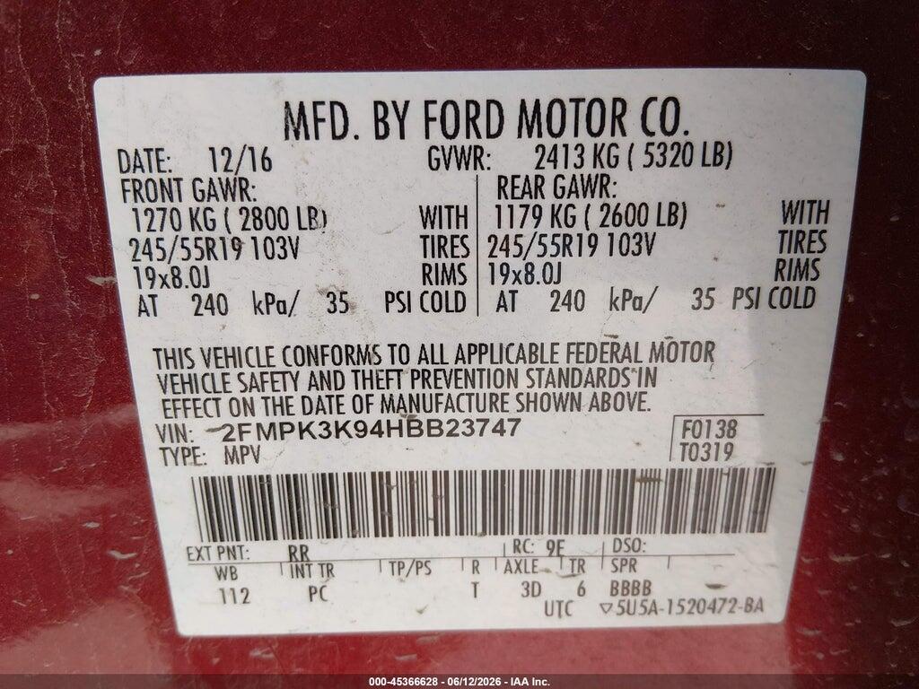 2FMPK3K94HBB23747 2017 FORD EDGE photo no. 9