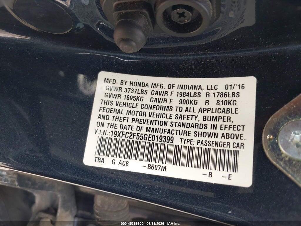 19XFC2F55GE019399 2016 HONDA CIVIC photo no. 9