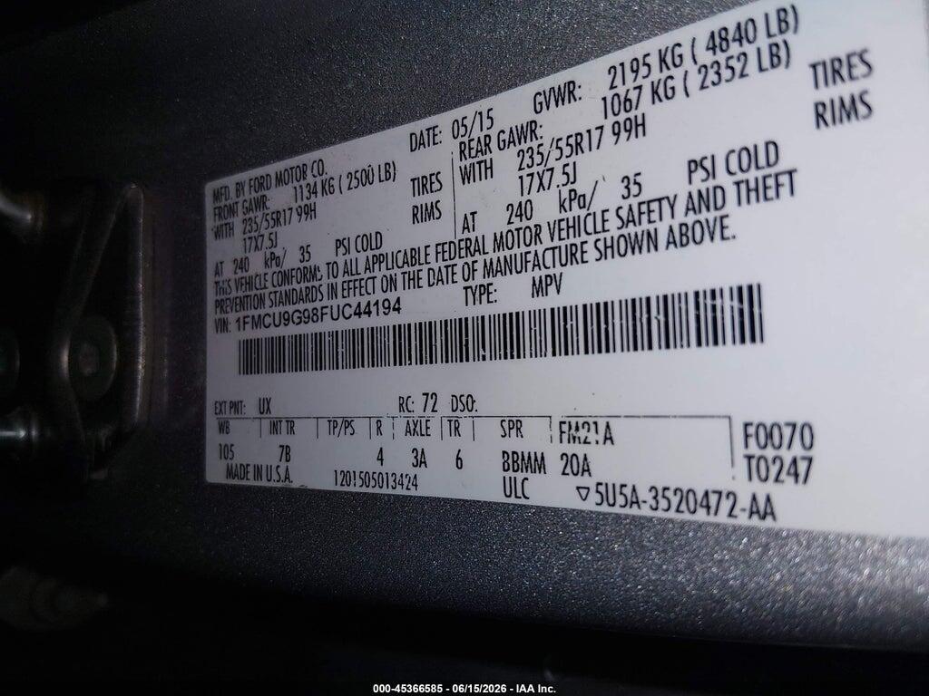 1FMCU9G98FUC44194 2015 FORD ESCAPE photo no. 9