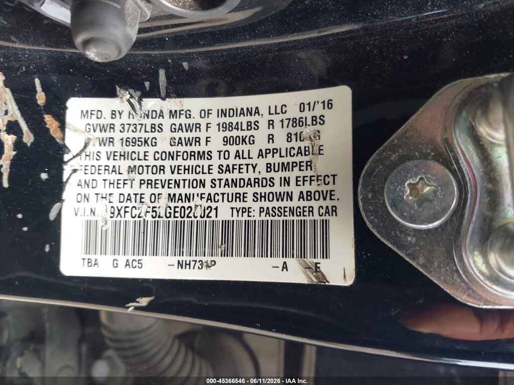 19XFC2F52GE026021 2016 HONDA CIVIC photo no. 9
