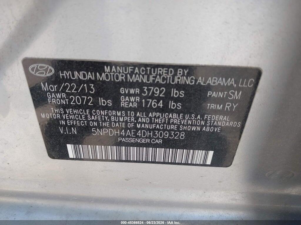 5NPDH4AE4DH309328 2013 HYUNDAI ELANTRA photo no. 9