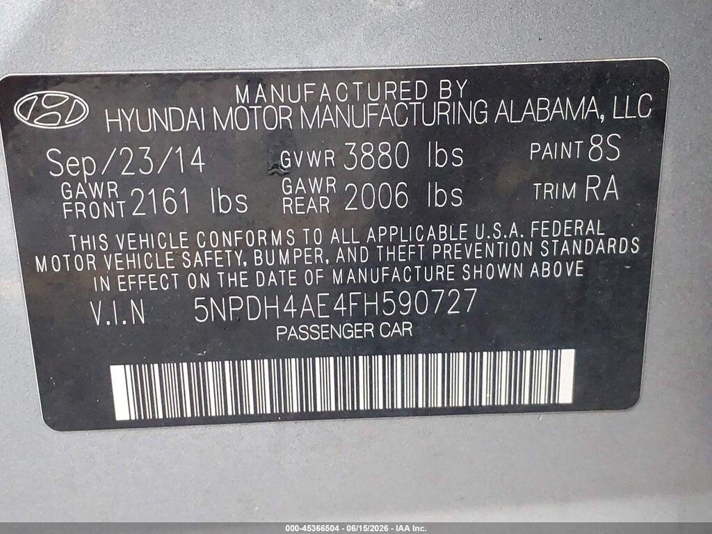 5NPDH4AE4FH590727 2015 HYUNDAI ELANTRA photo no. 9