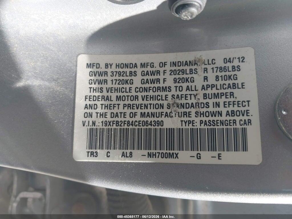 19XFB2F84CE064390 2012 HONDA CIVIC photo no. 9