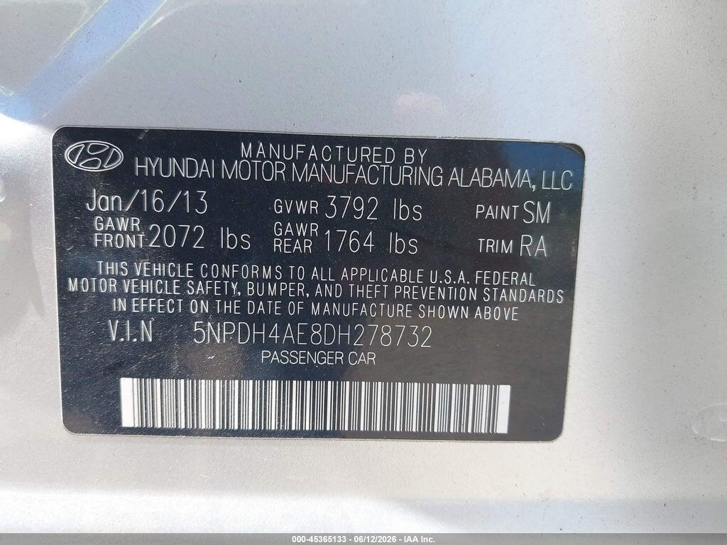5NPDH4AE8DH278732 2013 HYUNDAI ELANTRA photo no. 9