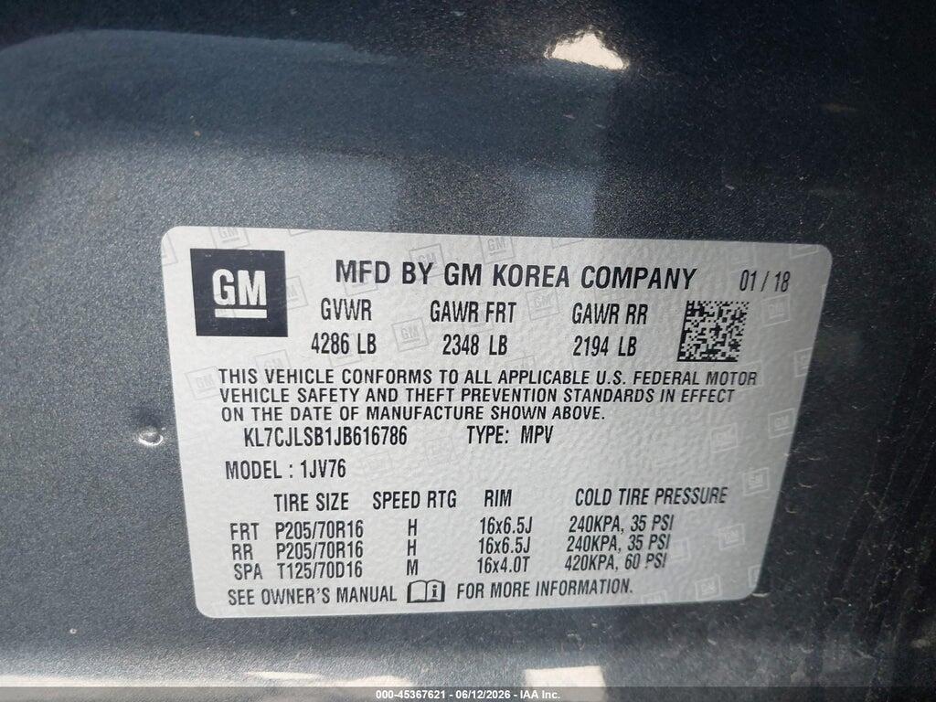 KL7CJLSB1JB616786 2018 CHEVROLET TRAX photo no. 9