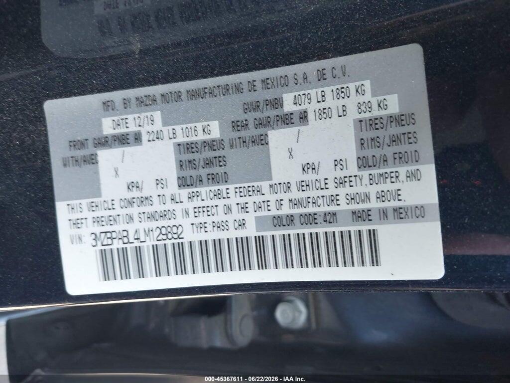 3MZBPABL4LM129892 2020 MAZDA MAZDA3 photo no. 9