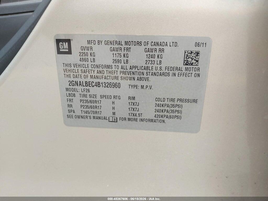 2GNALBEC4B1326960 2011 CHEVROLET EQUINOX photo no. 9