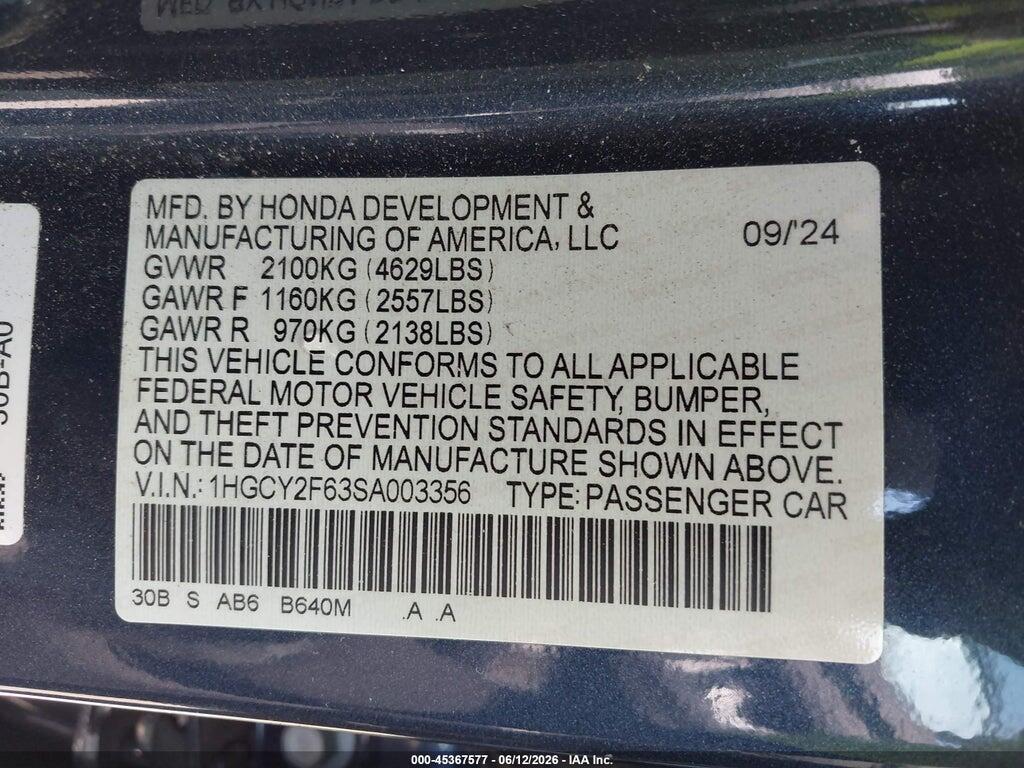 1HGCY2F63SA003356 2025 HONDA ACCORD HYBRID photo no. 9