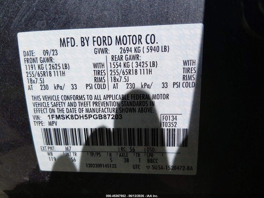 1FMSK8DH5PGB87203 2023 FORD EXPLORER photo no. 9