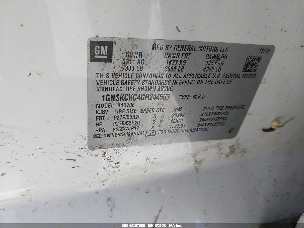 1GNSKCKC4GR244565 2016 CHEVROLET TAHOE photo no. 9