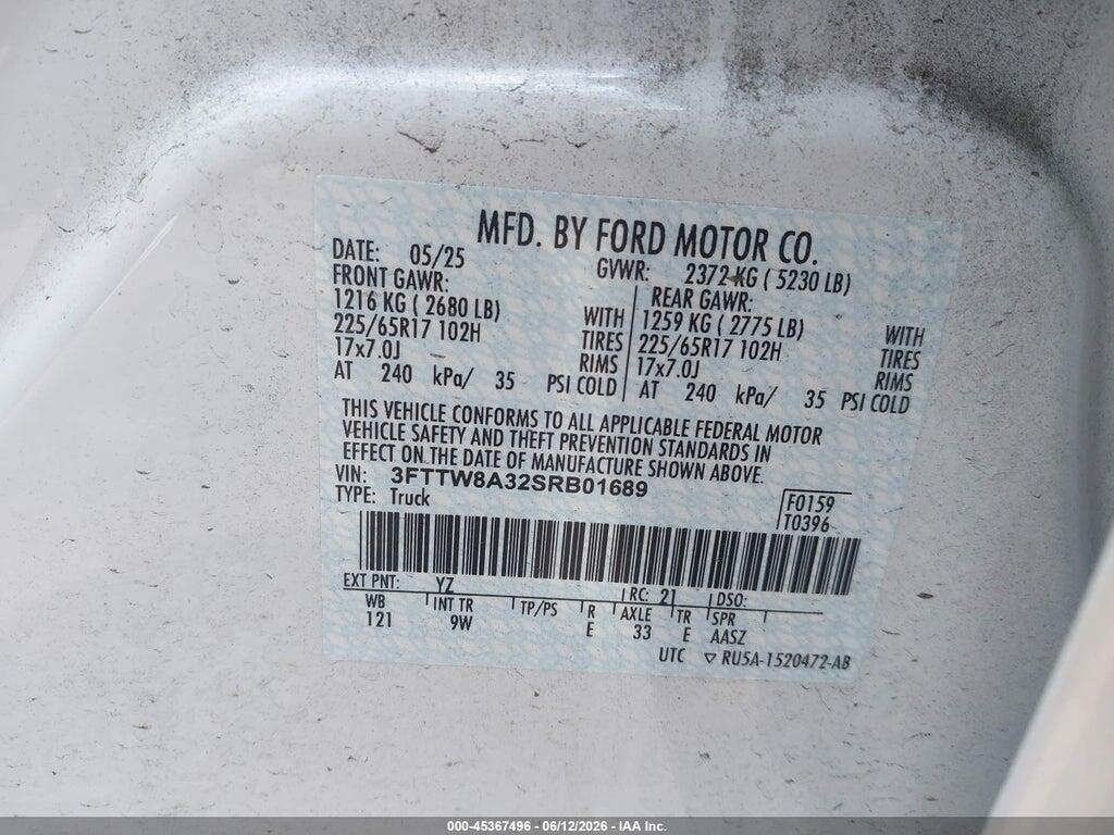 3FTTW8A32SRB01689 2025 FORD MAVERICK photo no. 9