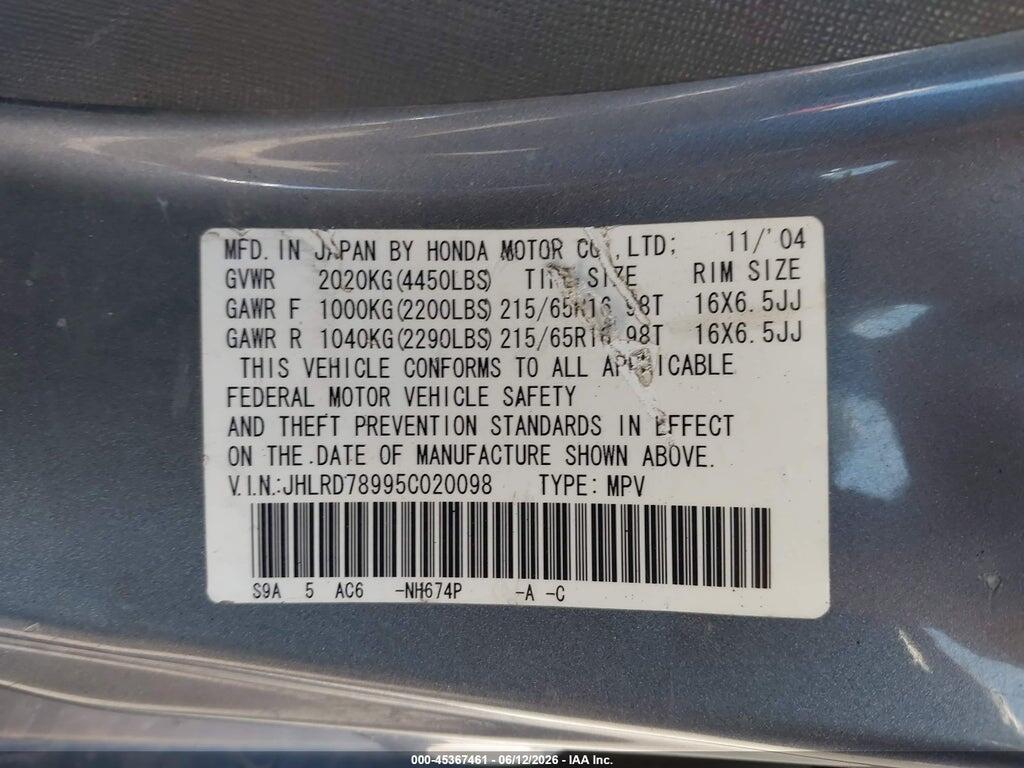 JHLRD78995C020098 2005 HONDA CR-V photo no. 9