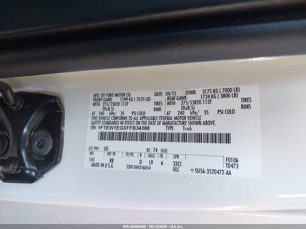1FTEW1EGXFFB34388 2015 FORD F-150 photo no. 9