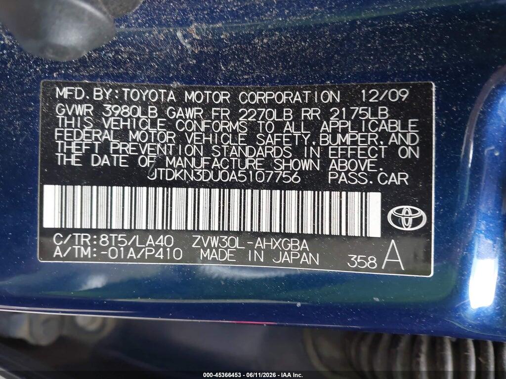 JTDKN3DU0A5107756 2010 TOYOTA PRIUS photo no. 9