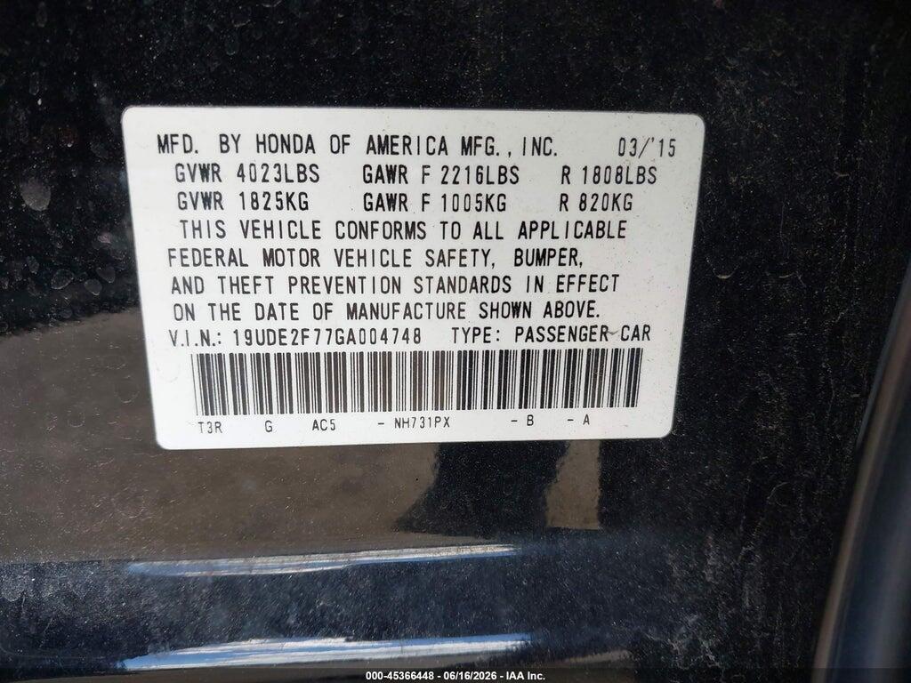 19UDE2F77GA004748 2016 ACURA ILX photo no. 9