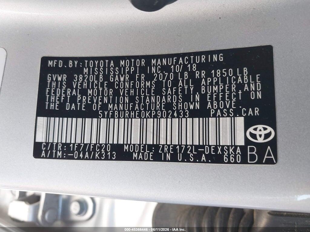 5YFBURHE0KP902433 2019 TOYOTA COROLLA photo no. 9