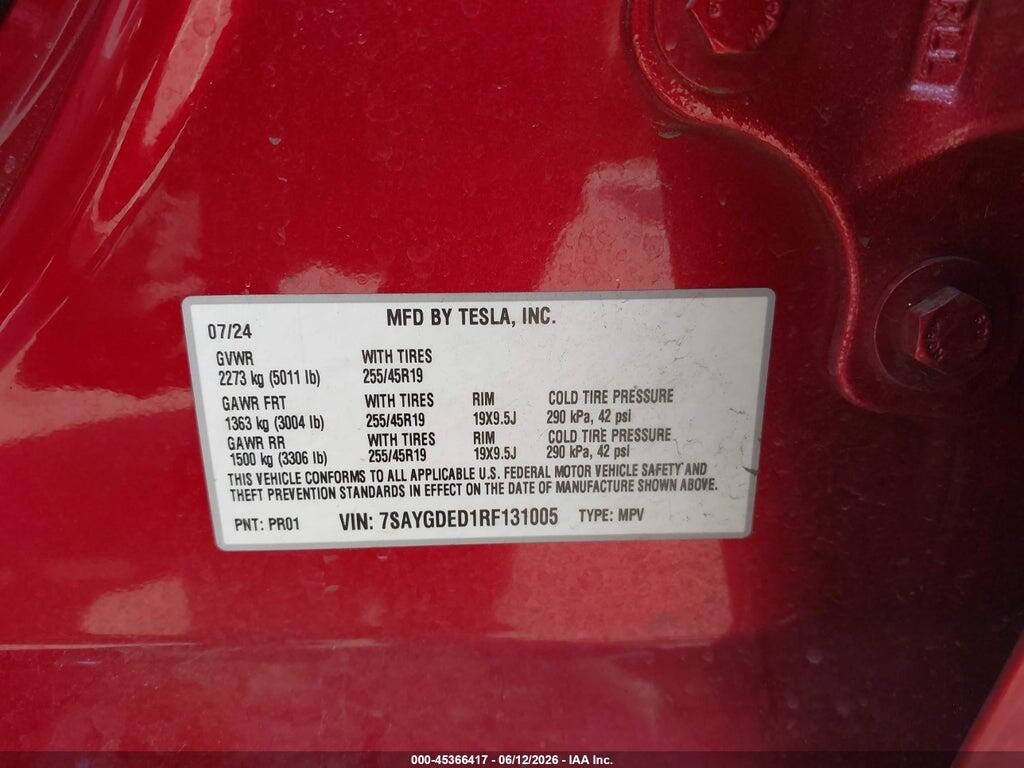 7SAYGDED1RF131005 2024 TESLA MODEL Y photo no. 9