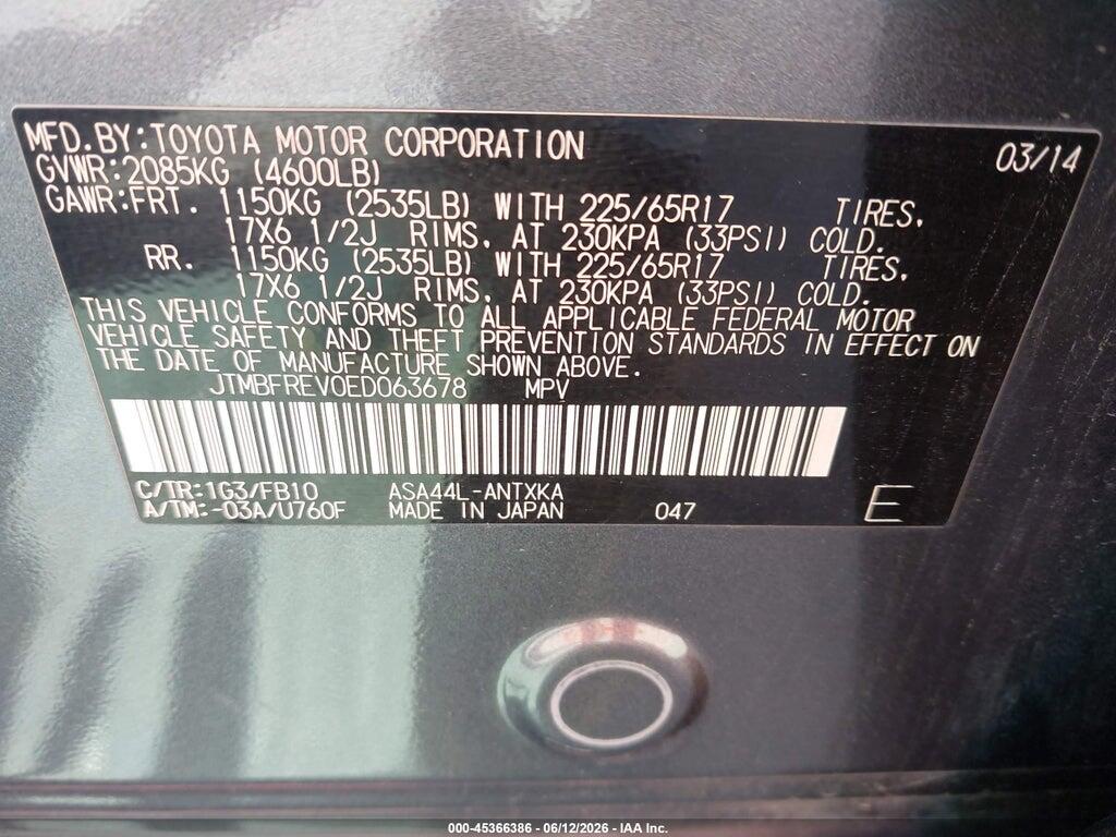 JTMBFREV0ED063678 2014 TOYOTA RAV4 photo no. 9