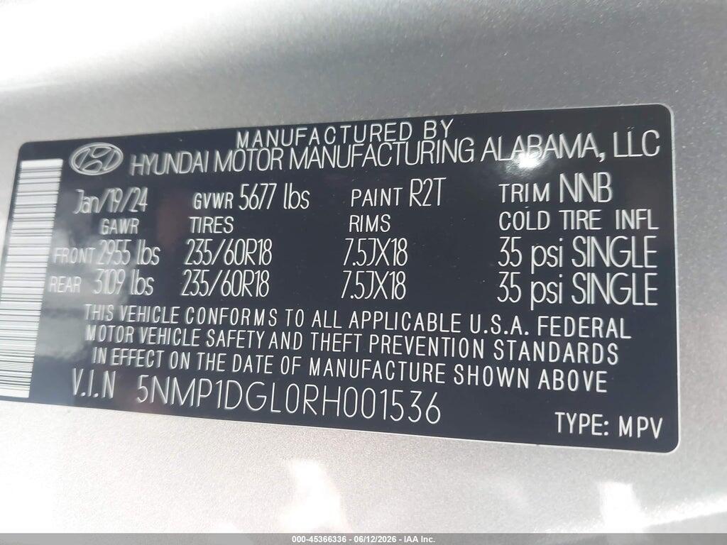5NMP1DGL0RH001536 2024 HYUNDAI SANTA FE photo no. 9