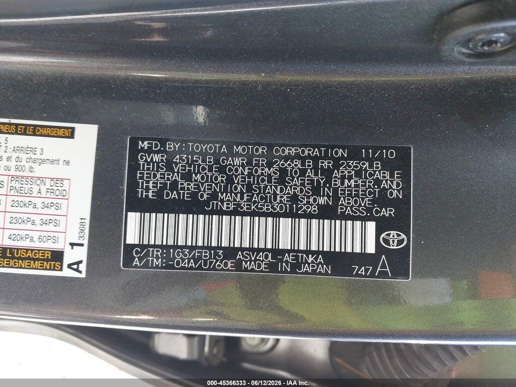 JTNBF3EK5B3011298 2011 TOYOTA CAMRY photo no. 9