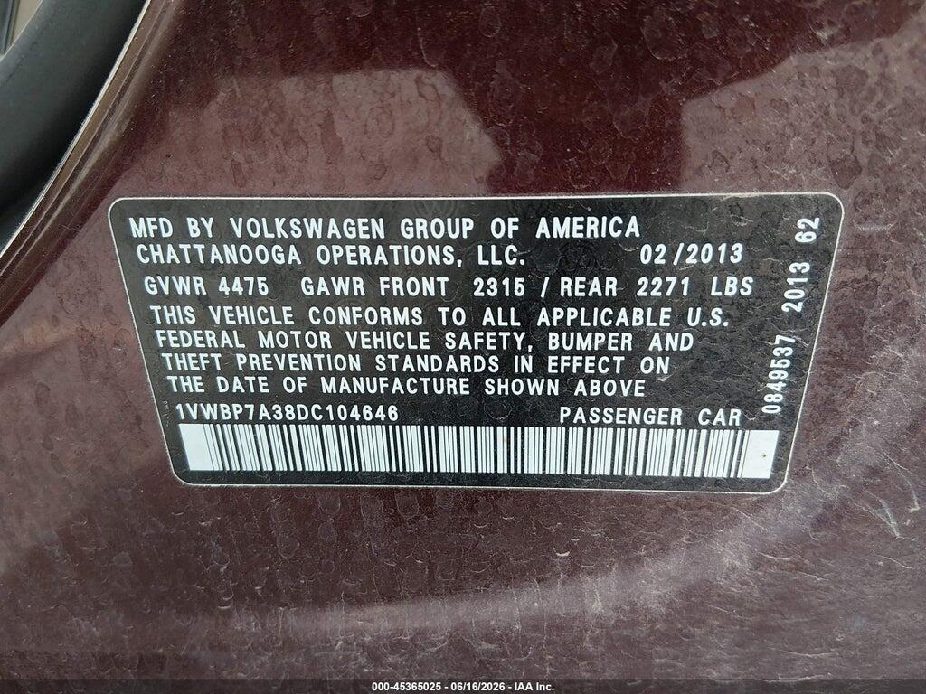 1VWBP7A38DC104646 2013 VOLKSWAGEN PASSAT photo no. 9