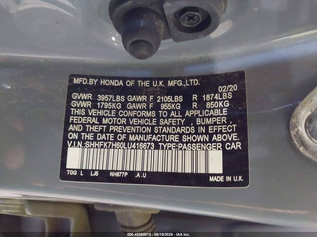 SHHFK7H60LU416673 2020 HONDA CIVIC photo no. 9