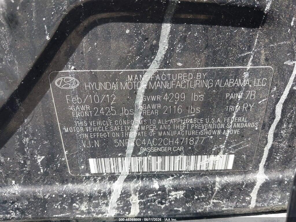 5NPEC4AC2CH471877 2012 HYUNDAI SONATA photo no. 9