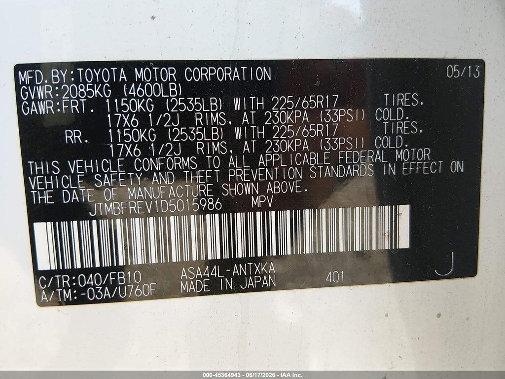 JTMBFREV1D5015986 2013 TOYOTA RAV4 photo no. 9
