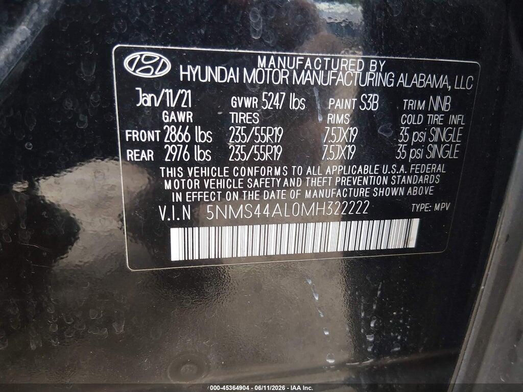 5NMS44AL0MH322222 2021 HYUNDAI SANTA FE photo no. 9