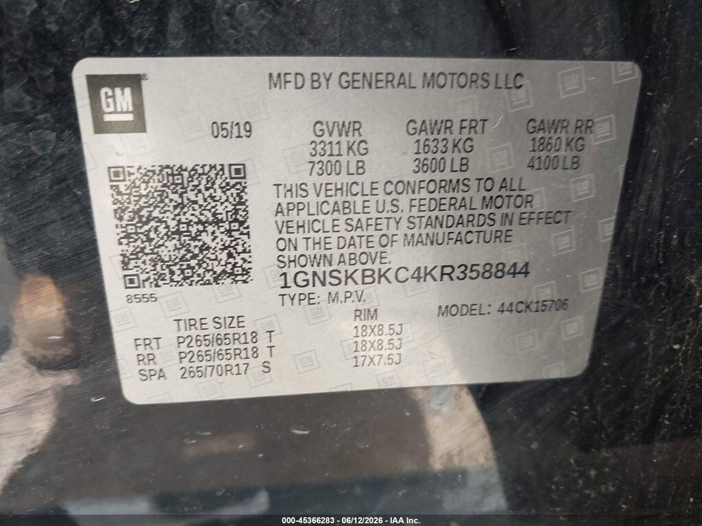 1GNSKBKC4KR358844 2019 CHEVROLET TAHOE photo no. 9