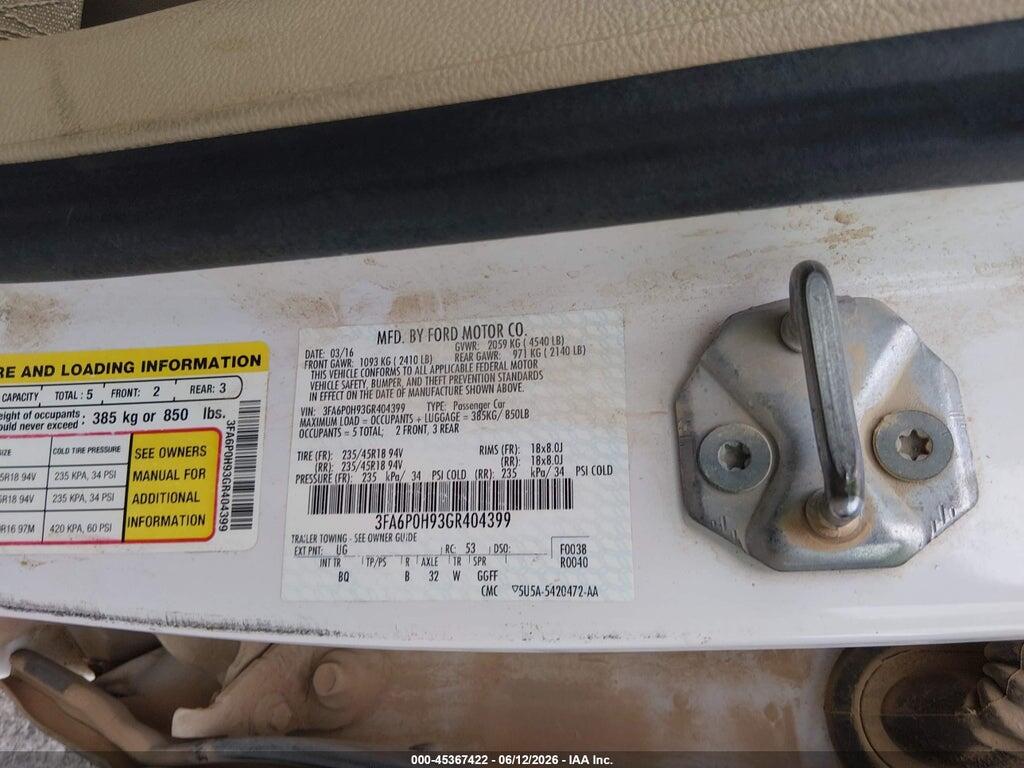 3FA6P0H93GR404399 2016 FORD FUSION photo no. 9