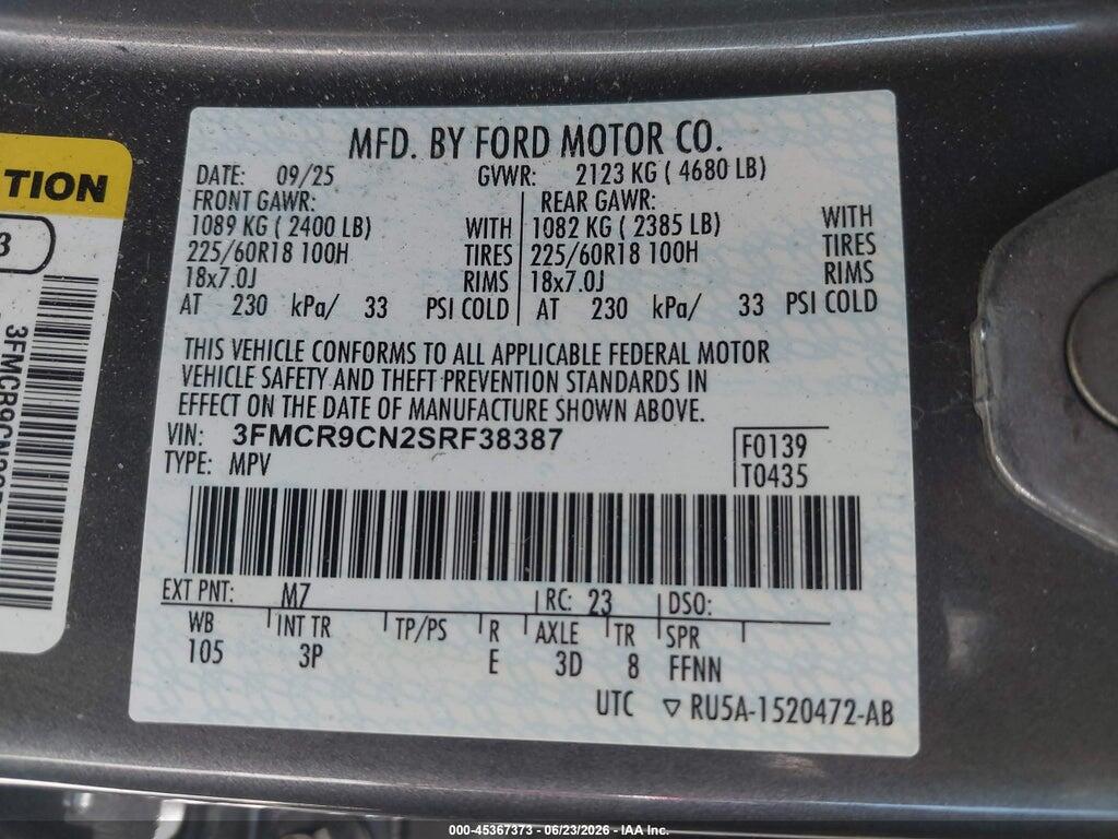 3FMCR9CN2SRF38387 2025 FORD BRONCO SPORT photo no. 9
