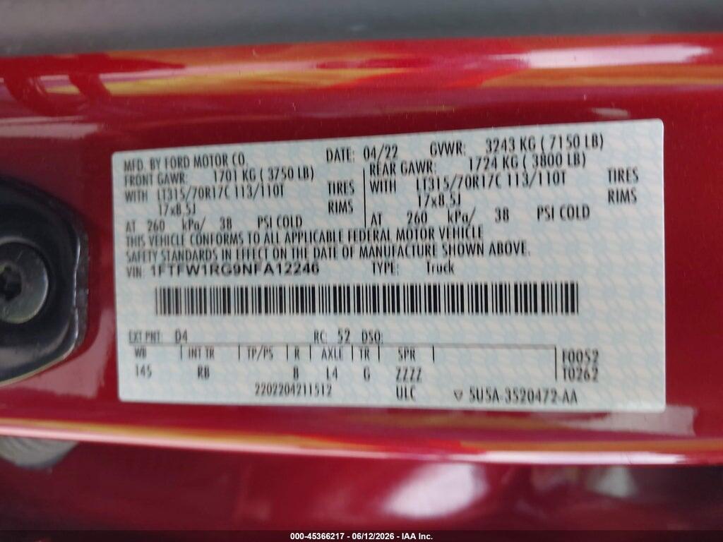 1FTFW1RG9NFA12246 2022 FORD F-150 photo no. 9
