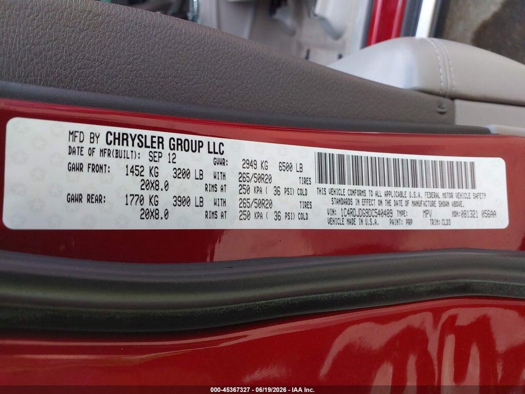 1C4RDJDG9DC540489 2013 DODGE DURANGO photo no. 9