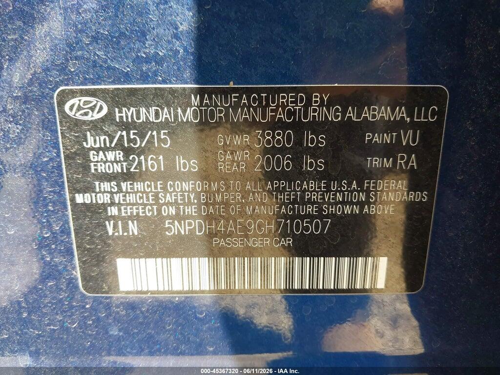 5NPDH4AE9GH710507 2016 HYUNDAI ELANTRA photo no. 9
