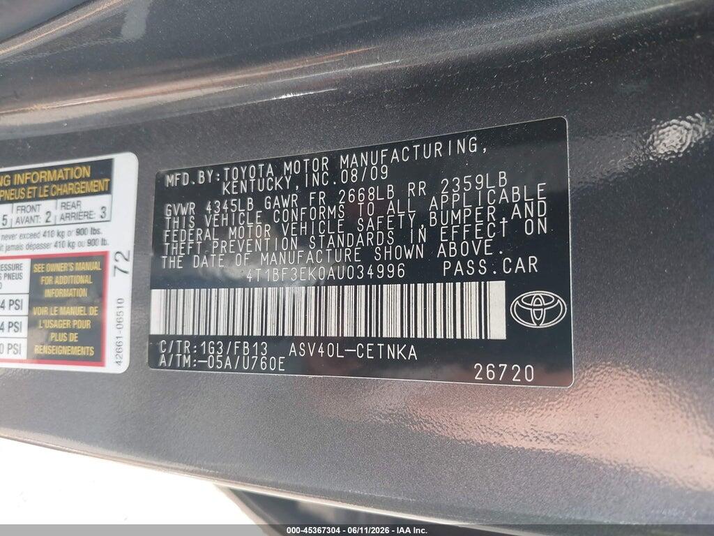 4T1BF3EK0AU034996 2010 TOYOTA CAMRY photo no. 9