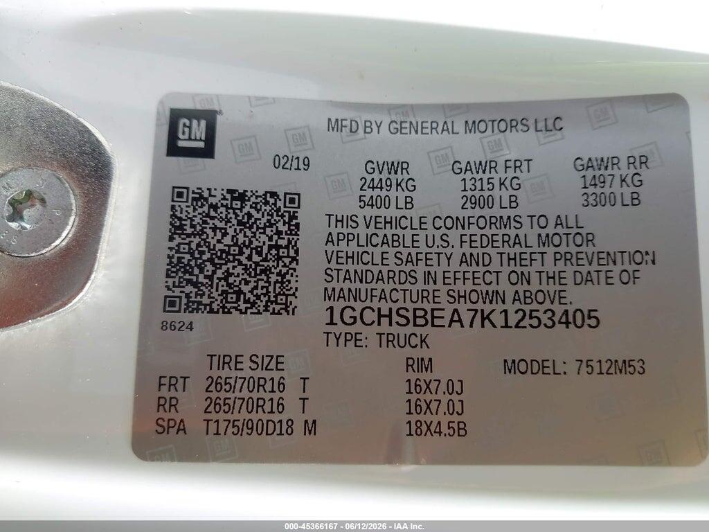 1GCHSBEA7K1253405 2019 CHEVROLET COLORADO photo no. 9