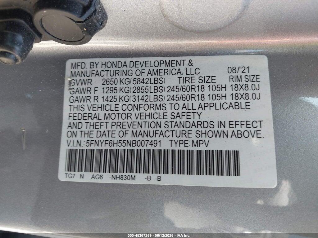 5FNYF6H55NB007491 2022 HONDA PILOT photo no. 9
