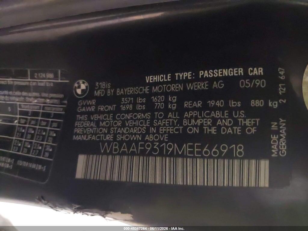 WBAAF9319MEE66918 1991 BMW 318 photo no. 9