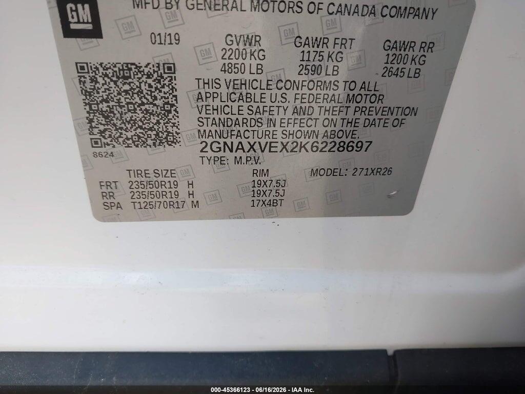 2GNAXVEX2K6228697 2019 CHEVROLET EQUINOX photo no. 9