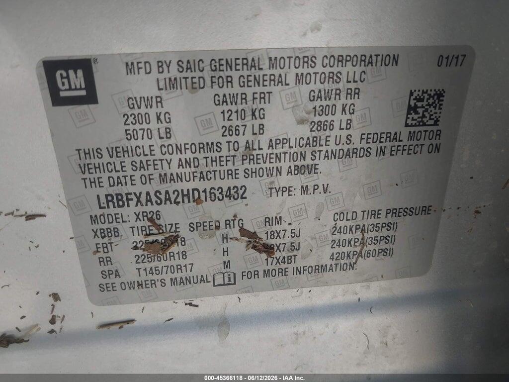 LRBFXASA2HD163432 2017 BUICK ENVISION photo no. 9